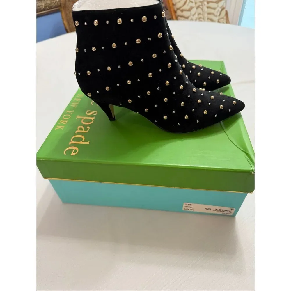Kate Spade Starr Studded Beaded Black Ankle Boots Booties Women's Size 5 M